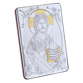 Cuadro bilaminado parte posterior madera preciosa Cristo Pantocrátor detalles oro 14x10 cm