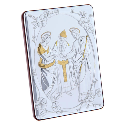 The Marriage of the Virgin painting in laminboard finished in gold and refined wooden back 14X10 cm 2