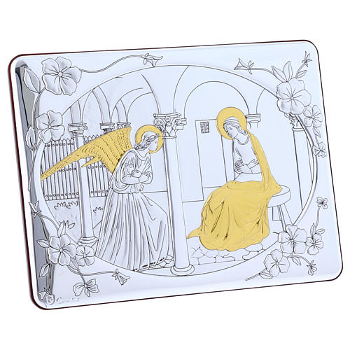 Annunciation painting in laminboard finished in gold and refined wooden back 16,3X21,6 cm 5