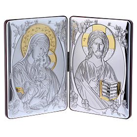 Cuadro bilaminado parte posterior madera preciosa detalles oro Virgen Ternura Pantocrátor 14x21 cm