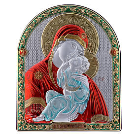 Cuadro bilaminado parte posterior madera preciosa detalles oro Virgen Vladimir roja 24,5x20 cm