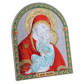 Cuadro bilaminado parte posterior madera preciosa detalles oro Virgen Vladimir roja 24,5x20 cm