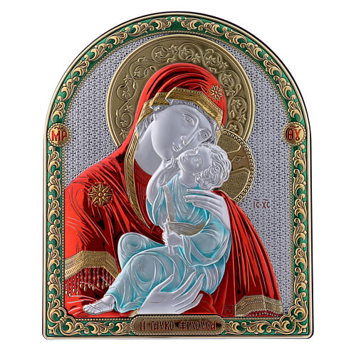 Our Lady of Vladimir painting red in laminboard finished in gold and refined wooden back 24,5X20 cm 1