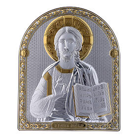 Bild aus Bilaminat von Christus Pantokrator mit Rűckseite aus edlem Holz und mit Goldverzierungen, 24,5 x 20 cm
