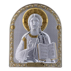 Cuadro Cristo Pantocrátor bilaminado parte posterior madera preciosa detalles oro 24,5x20 cm