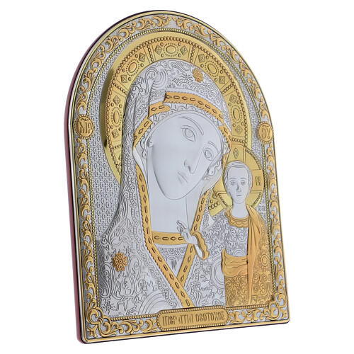 Bild der Muttergottes von Kasan aus Bilaminat mit Rűckseite aus edlem Holz und mit Goldverzierungen, 24,5 x 20 cm 2