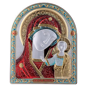 Bild aus Bilaminat mit roter Madonna von Kasan, Rűckseite aus edlem Holz und Goldverzierungen, 24,5 x 20 cm