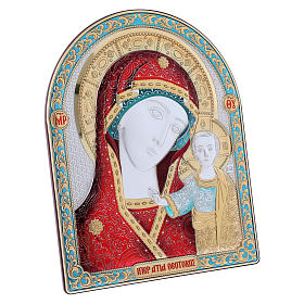 Our Lady of Kazan painting red in laminboard finished in gold and refined wooden back 24,5X20 cm