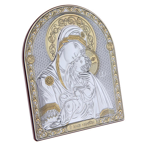 Quadro Madonna Vladimir bilaminato retro legno pregiato finiture oro16,7X13,6 cm 2