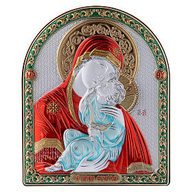 Bild ausBilaminat mit Rűckseite aus edlem Holz und Goldverzierungen und mit roter Madonna von Vladimir, 16,7 x 13,6 cm
