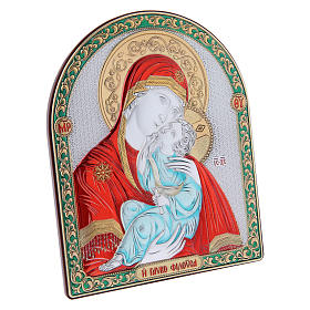 Quadro Virgem de Vladimir capa vermelha bilaminado reverso madeira maciça acabamento ouro 16,7x13,6 cm