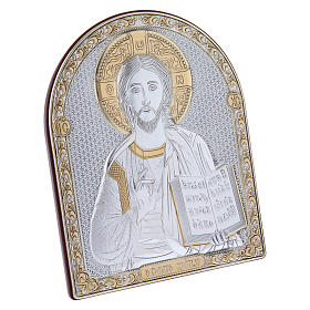 Cuadro Cristo Pantocrátor bilaminado parte posterior madera preciosa detalles oro 16,7X13,6 cm