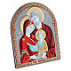 Quadro Sagrada Família ortodoxa vermelha bilaminado reverso madeira maciça acabamento ouro 16,7x13,6 cm s2
