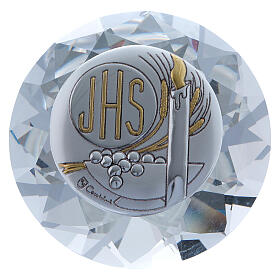 Kristalldiamant mit Aluminiumplakette, Kerzenmotiv IHS, 4 cm