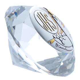 Kristalldiamant mit Aluminiumplakette, Kerzenmotiv IHS, 4 cm
