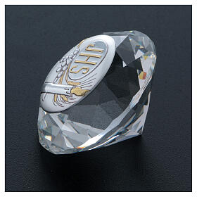 Kristalldiamant mit Aluminiumplakette, Kerzenmotiv IHS, 4 cm s3