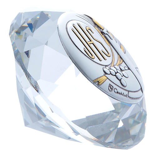 Kristalldiamant mit Aluminiumplakette, Kerzenmotiv IHS, 4 cm 2