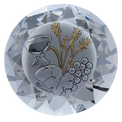 Wheat ear, chalice and grapes crystal diamond with metal plate 4 cm 1