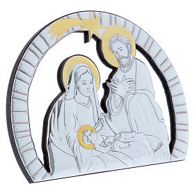 Bild der Heiligen Familie aus Aluminium mit Rűckseite aus edlem Holz, 16,3 x 21,6 cm
