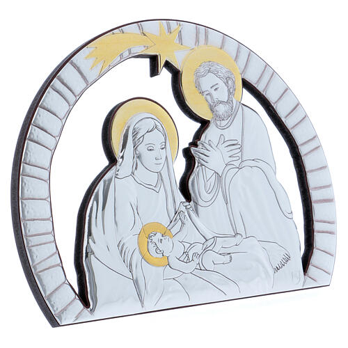 Bild der Heiligen Familie aus Aluminium mit Rűckseite aus edlem Holz, 16,3 x 21,6 cm 2