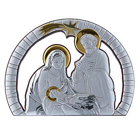 Bild der Heiligen Familie aus Aluminium und aus edlem Holz, 10 x 14 cm