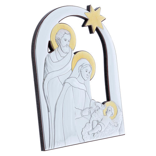 Holy Family and comet painting in aluminium with refined wooden back 21,6X16,3 cm 2