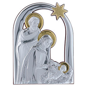Bild von Christi Geburt mit Komet aus Aluminium und Holz, 14 x 10 cm