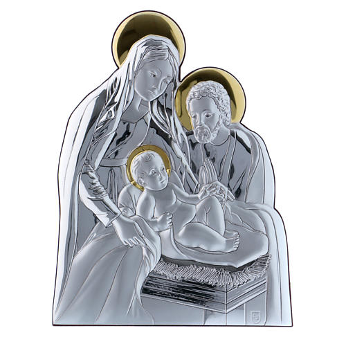 Holy Family painting in aluminium with wooden back 21,6X16,3 cm 1