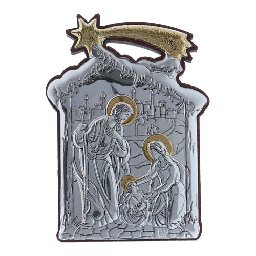 Holy Family with hut and comet painting in aluminium 6,4X4,8 cm 1