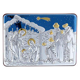 Bild von Christi Geburt mit den Heiligen Drei Königen aus Aluminium und edlem Holz, 10 x 14 cm