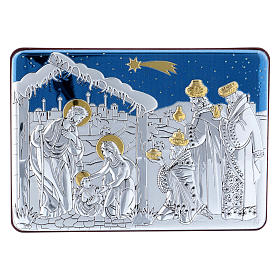 Cuadro Natividad con Reyes Magos de aluminio y madera preciosa 10X14 cm