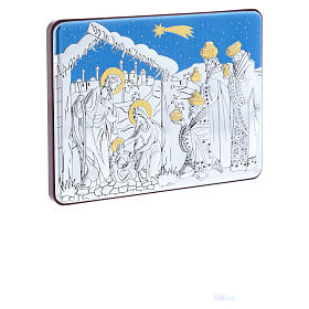 Cuadro Natividad con Reyes Magos de aluminio y madera preciosa 10X14 cm