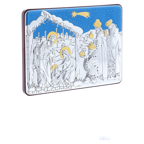 Cuadro Natividad con Reyes Magos de aluminio y madera preciosa 10X14 cm 2