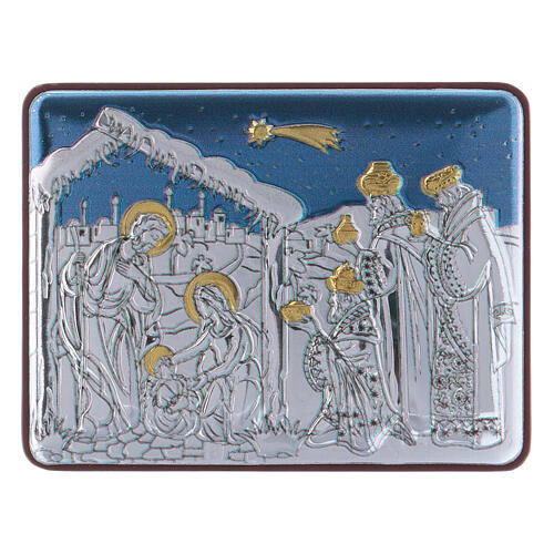Bild von Christi Geburt mit den Heiligen Drei Königen aus Aluminium mit Goldverzierungen, 4,8 x 6,4 cm 1