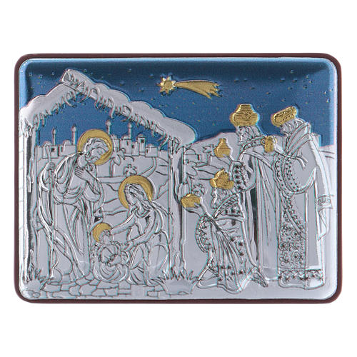 Holy Family and Three Wise Men painting in aluminium finished in gold 4,8X6,4 cm 1