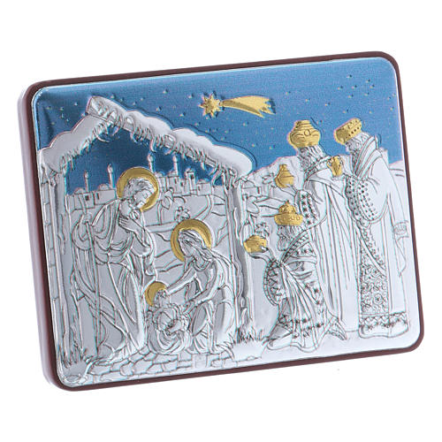 Cuadro Natividad con Reyes Magos de aluminio detalles oro 4,8X6,4 cm 2