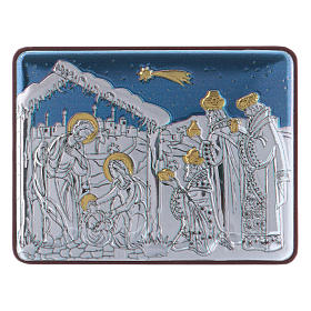 Obraz Narodziny Jezusa z Trzema Królami z aluminium wykończenie złote 4,8x6,4 cm