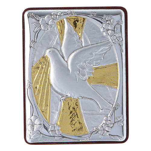 Obrazek Gołębica Duch Święty z aluminium i różaniec biały perły ze szkła 1