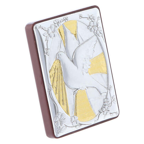 Obrazek Gołębica Duch Święty z aluminium i różaniec biały perły ze szkła 3