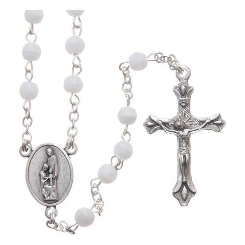 Quadro Sacra Famiglia in alluminio legno e rosario bianco perle in vetro  4