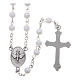 Holy Family painting in aluminium and wood and white rosary with glass pearls s5