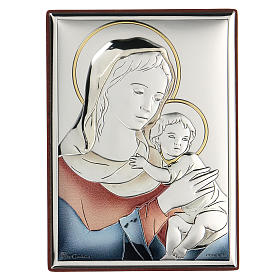 Bas-relief argent bilaminé Vierge à l'Enfant 11x8 cm