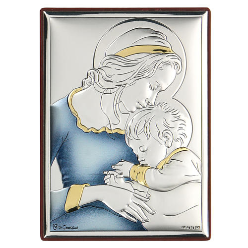 Bas-relief argent bilaminé Vierge et Enfant Jésus 11x8 cm 1