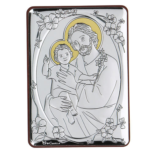 Bas-relief argent bilaminé Saint Joseph avec Enfant Jésus 10x7 cm 1
