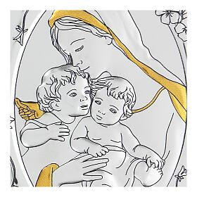 Flachrelief aus Bilaminat der Muttergottes mit Jesuskind und Engelchen, 10 x 7 cm