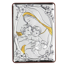 Bas-relief argent bilaminé Vierge à l'Enfant avec ange 10x7 cm