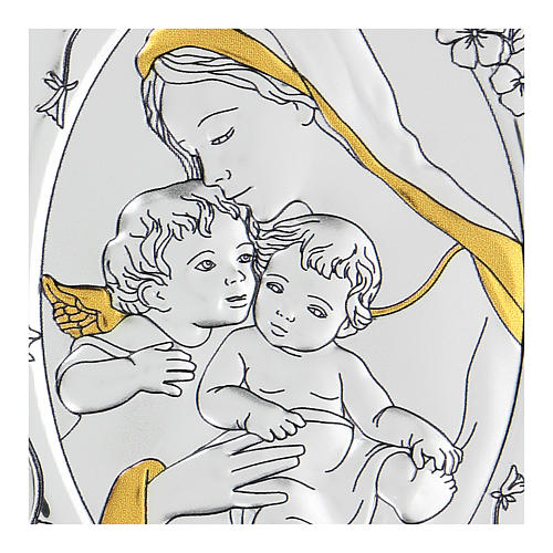 Bas-relief argent bilaminé Vierge à l'Enfant avec ange 10x7 cm 2