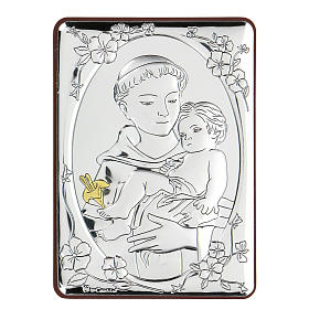 Bas-relief in bilaminate silver St. Francis with child 10x7 cm