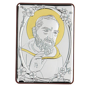Bas-relief argent bilaminé Saint Pio de Pietrelcina 10x7 cm
