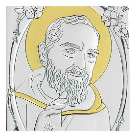 Bas-relief argent bilaminé Saint Pio de Pietrelcina 10x7 cm
